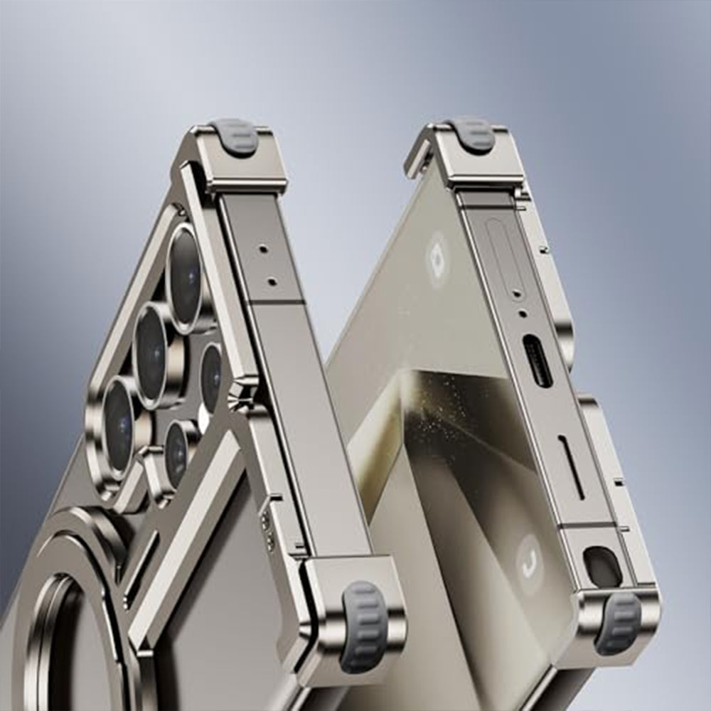 Bugario Stylish Minimal Metal AirCase – Cute Slim Shockproof MagSafe Alloy Cover for Men & Women, Scratch-Resistant, Raised Edges – Samsung Galaxy