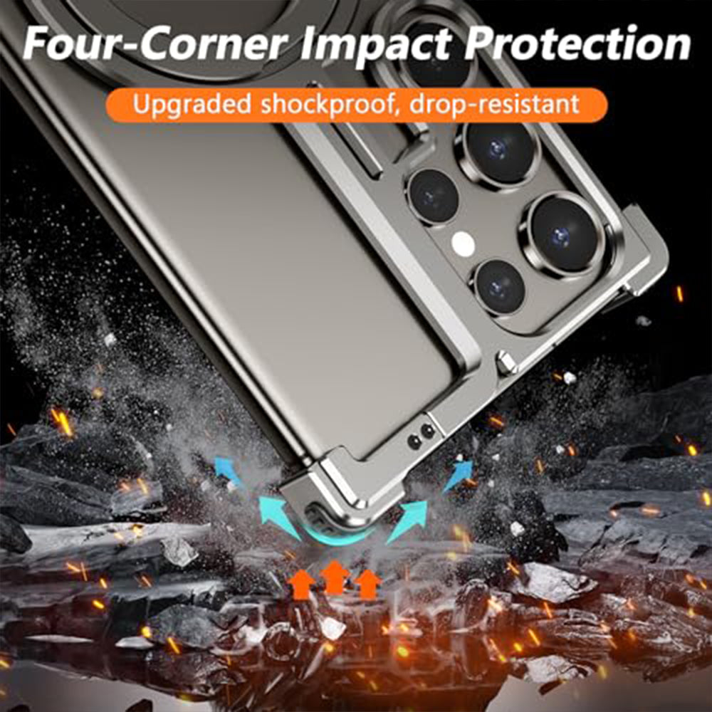 Bugario Stylish Minimal Metal AirCase – Cute Slim Shockproof MagSafe Alloy Cover for Men & Women, Scratch-Resistant, Raised Edges – Samsung Galaxy