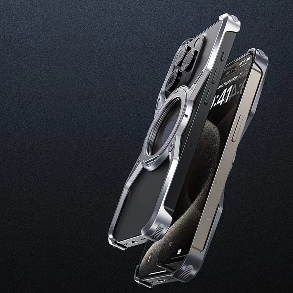Bugario Alloy Bezel-Less Frame Case – Ultra-Thin Metal Edge Protective Cover, Shock- & Scratch-Resistant Clear Back – iPhone 16/15/14/13/12