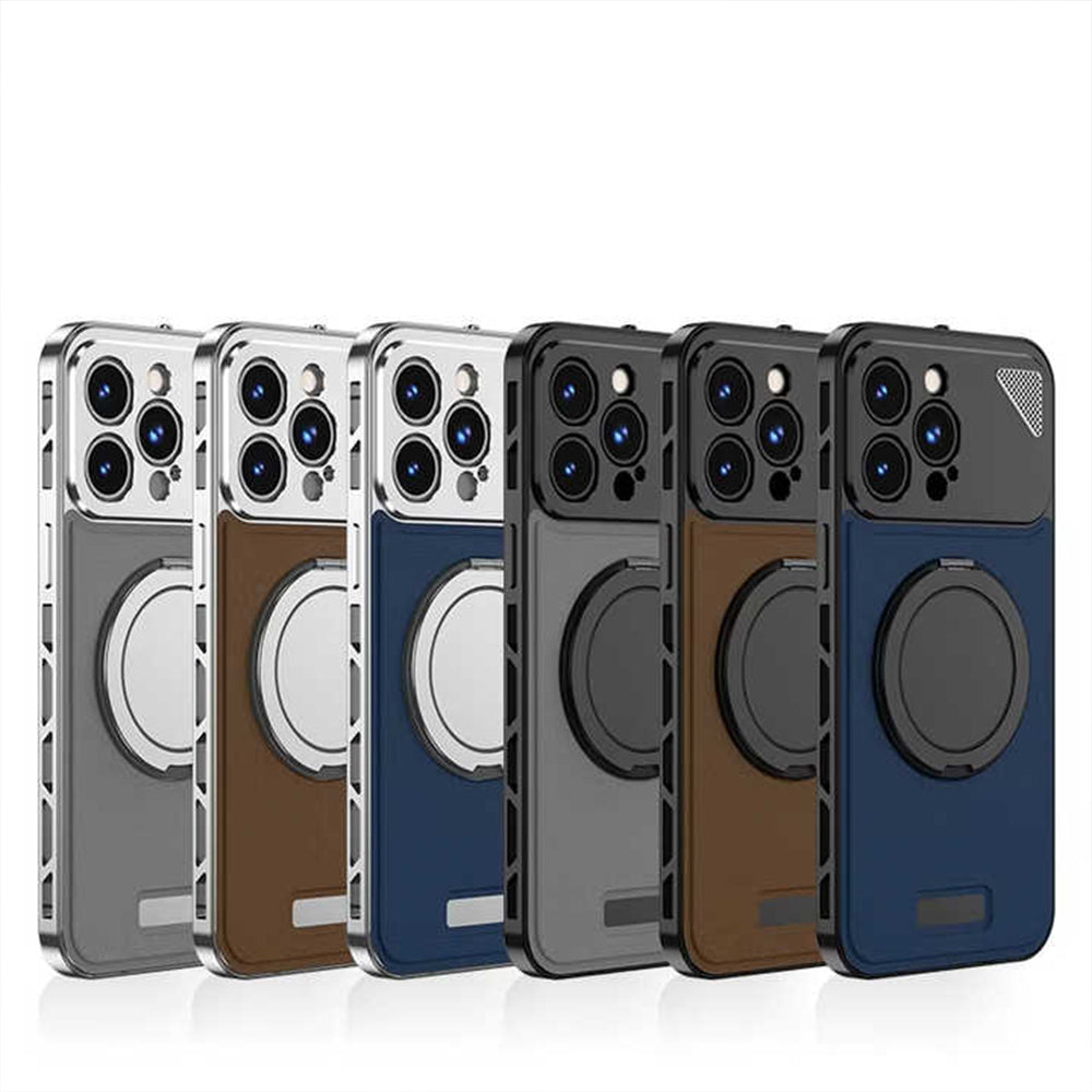 iPhone Aluminum Leather Pop Buckle Case for Apple Swivel Stand