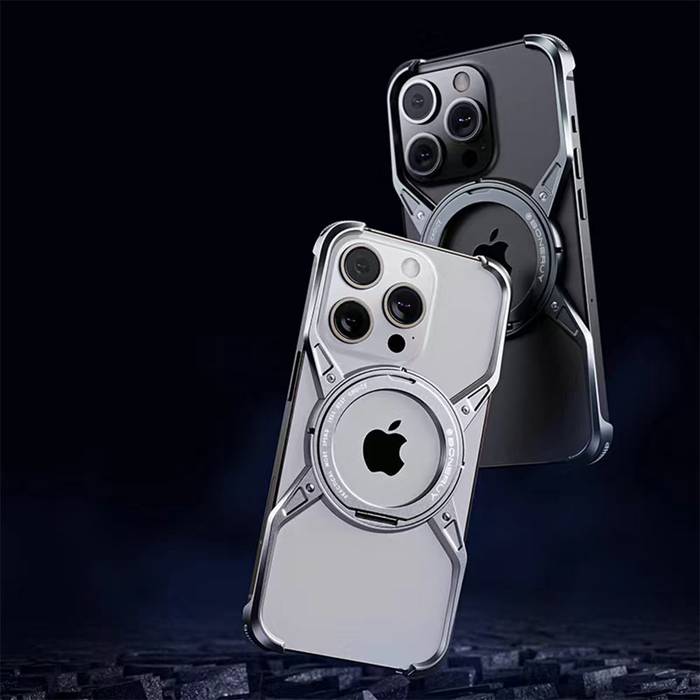 Bugario Alloy Bezel-Less Frame Case – Ultra-Thin Metal Edge Protective Cover, Shock- & Scratch-Resistant Clear Back – iPhone 16/15/14/13/12