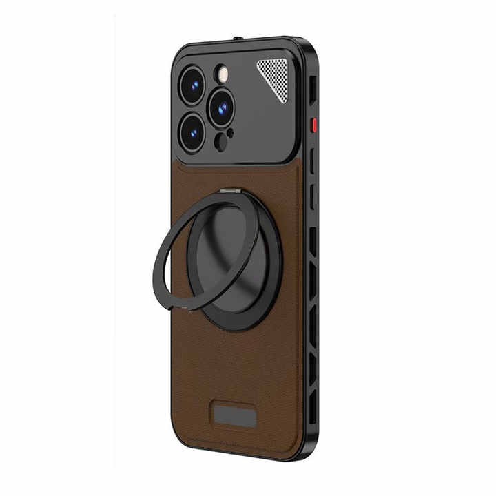iPhone Aluminum Leather Pop Buckle Case for Apple Swivel Stand