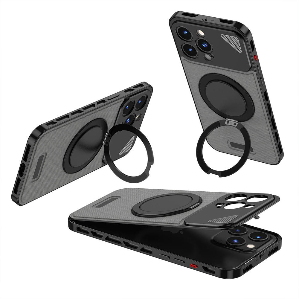 iPhone Aluminum Leather Pop Buckle Case for Apple Swivel Stand