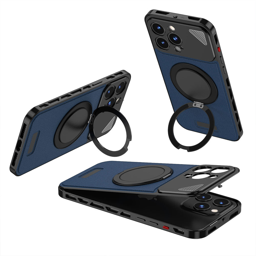 iPhone Aluminum Leather Pop Buckle Case for Apple Swivel Stand