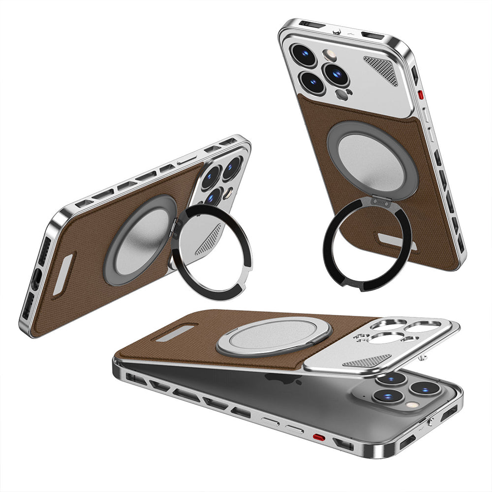 iPhone Aluminum Leather Pop Buckle Case for Apple Swivel Stand