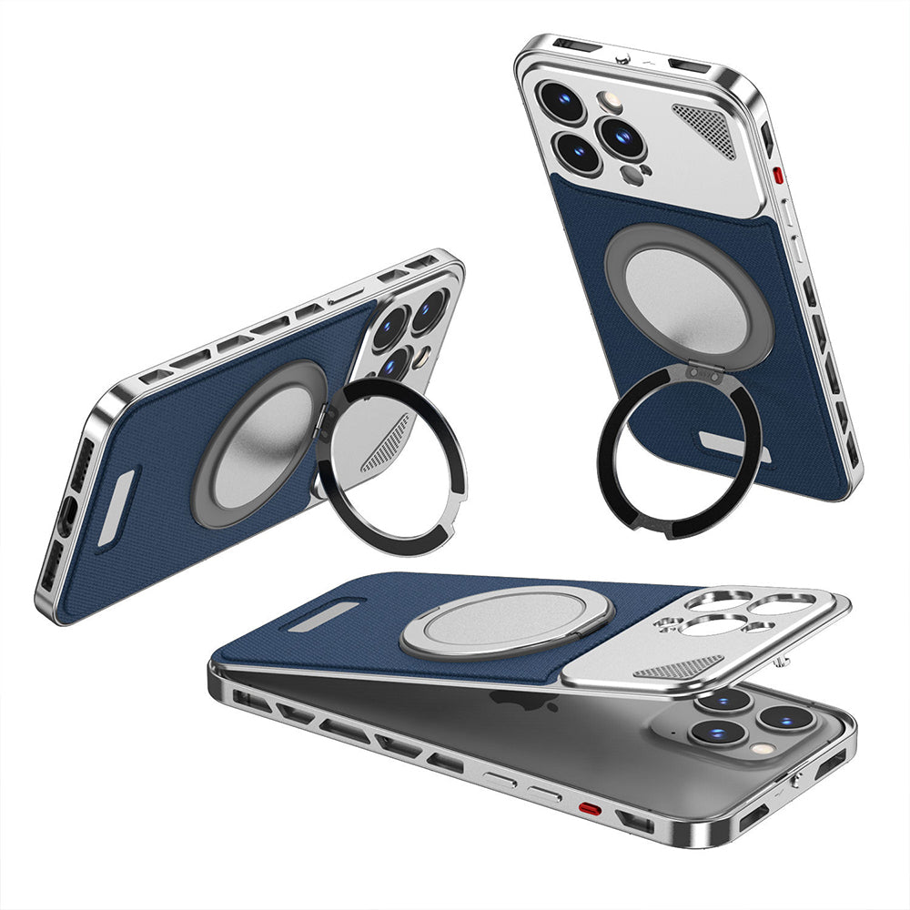iPhone Aluminum Leather Pop Buckle Case for Apple Swivel Stand