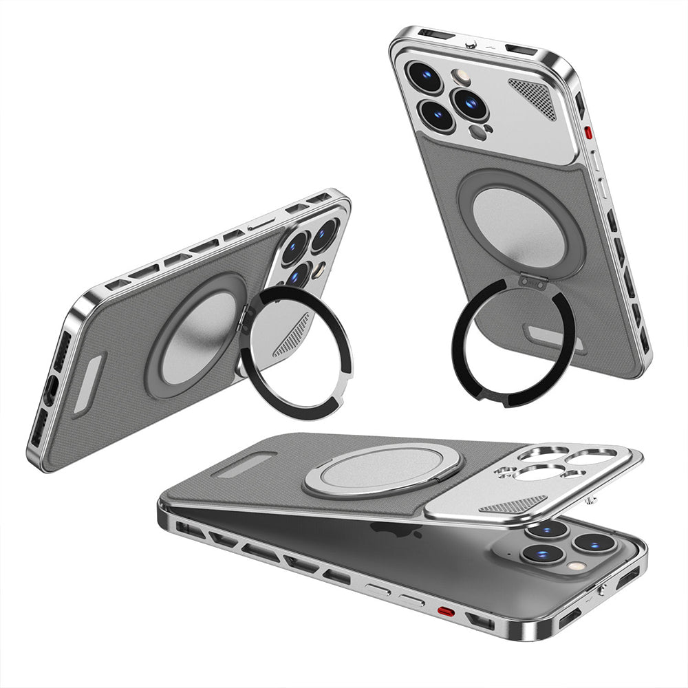 iPhone Aluminum Leather Pop Buckle Case for Apple Swivel Stand