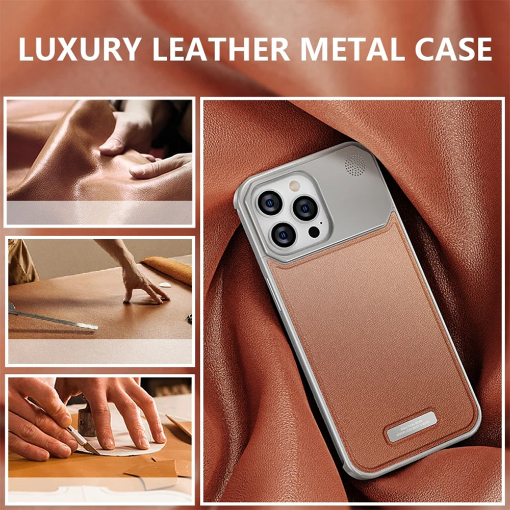 Luxury Leather Metal iPhone Case