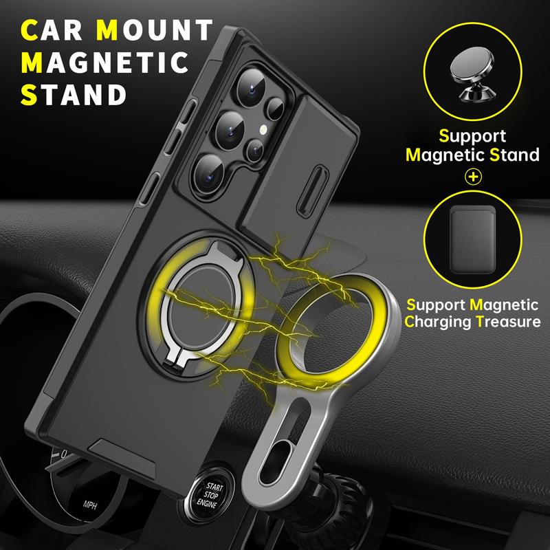 Bugario TitanRing Pro Cover – 360° Rotating Ring Kickstand MagSafe Case, Shockproof Hybrid TPU + PC Protection