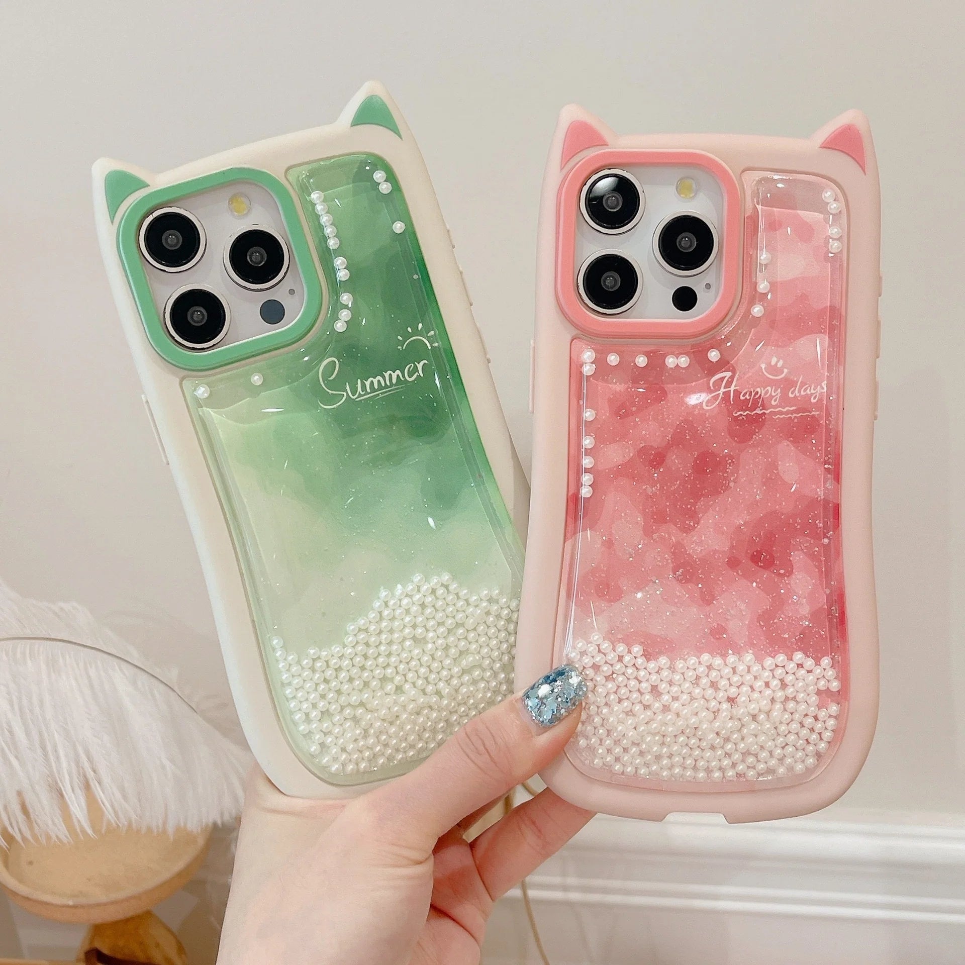 Cat Ear Gradient Flowing Beads iPhone Case