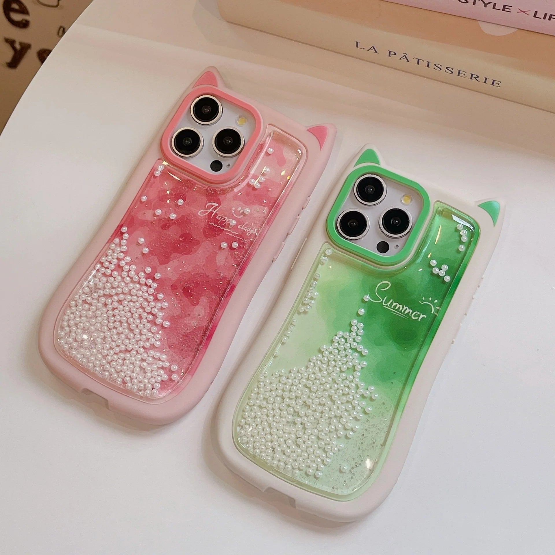 Cat Ear Gradient Flowing Beads iPhone Case
