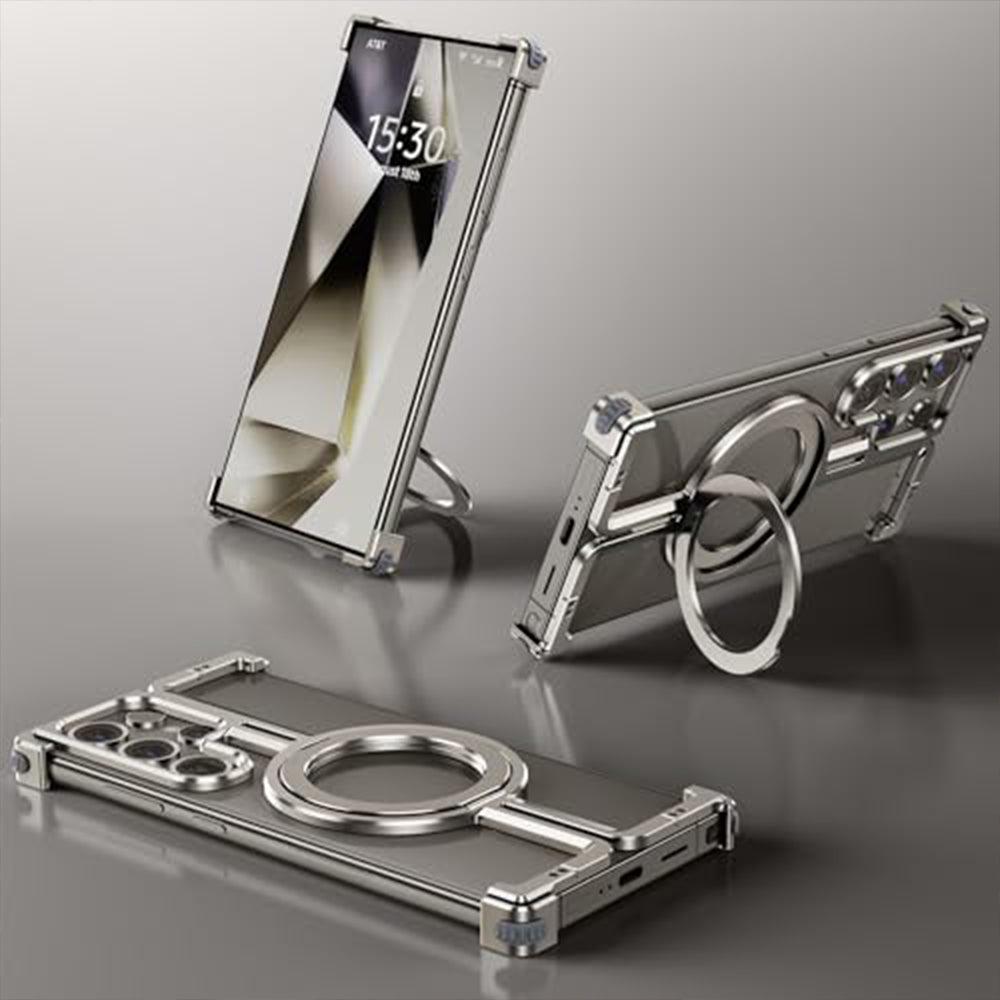 Bugario Minimal Metal AirCase – Slim MagSafe-Compatible Alloy Frame Protective Cover, Shock- & Scratch-Resistant, Raised Bezels – Samsung Galaxy