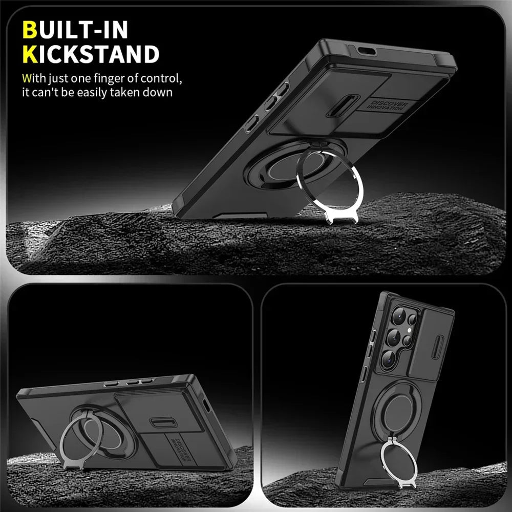 Bugario TitanRing Pro Cover – 360° Rotating Ring Kickstand MagSafe Case, Shockproof Hybrid TPU + PC Protection