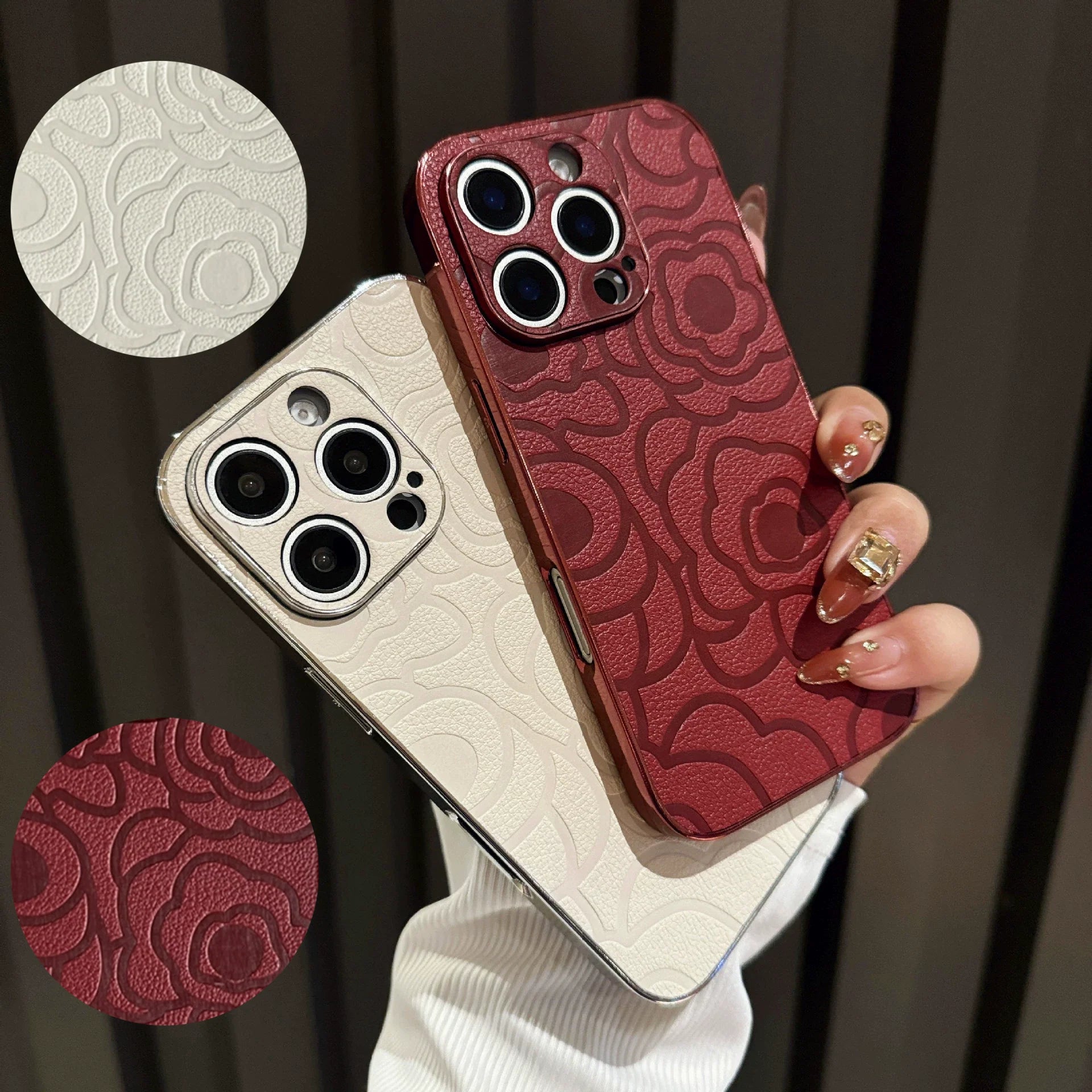 Crimson Bloom Leather iPhone Case