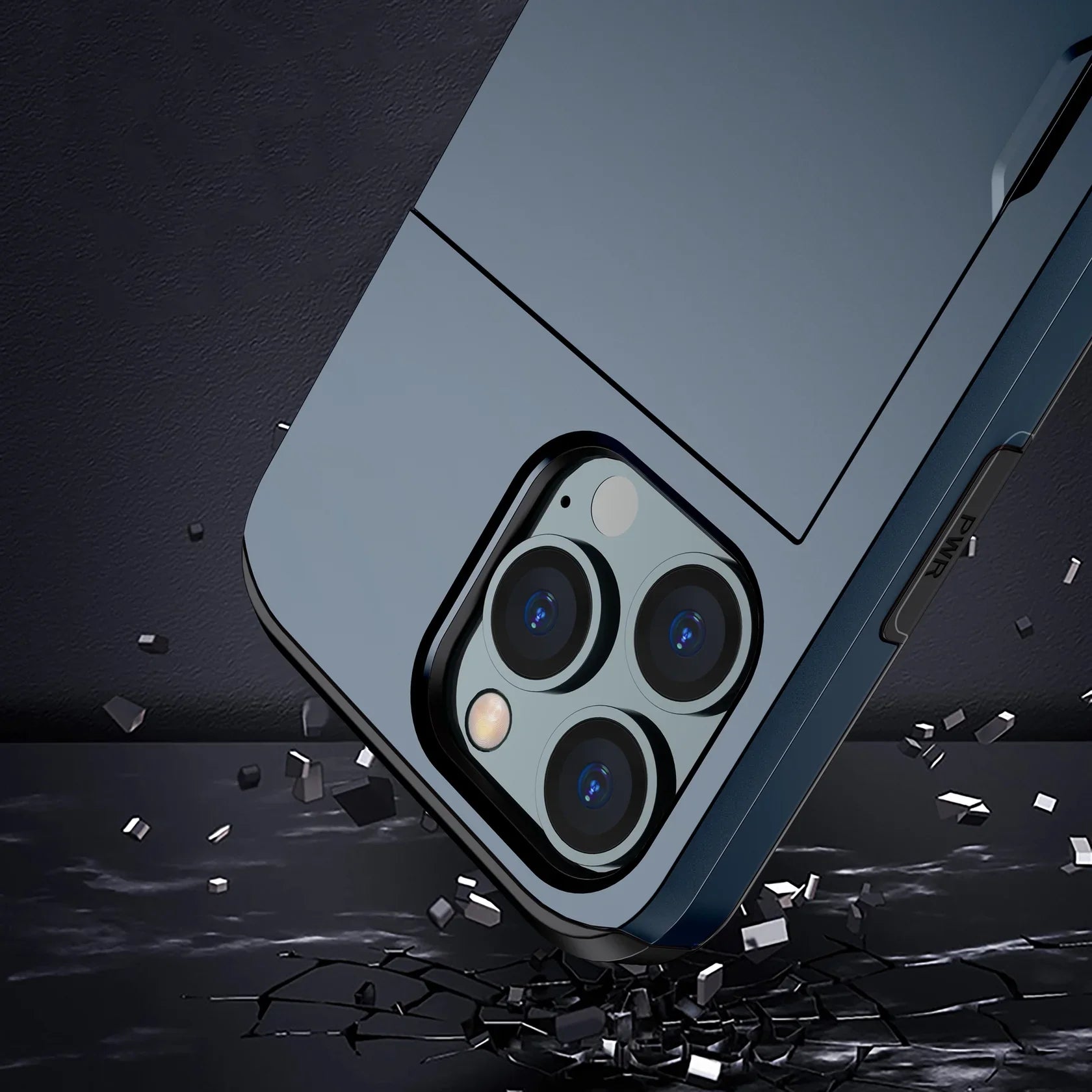 Bugario SlideShield Card Holder Case – Slim Shockproof Wallet Cover w/ Sliding Back Compartment, Anti-Scratch TPU + PC – iPhone 15/14/13/12