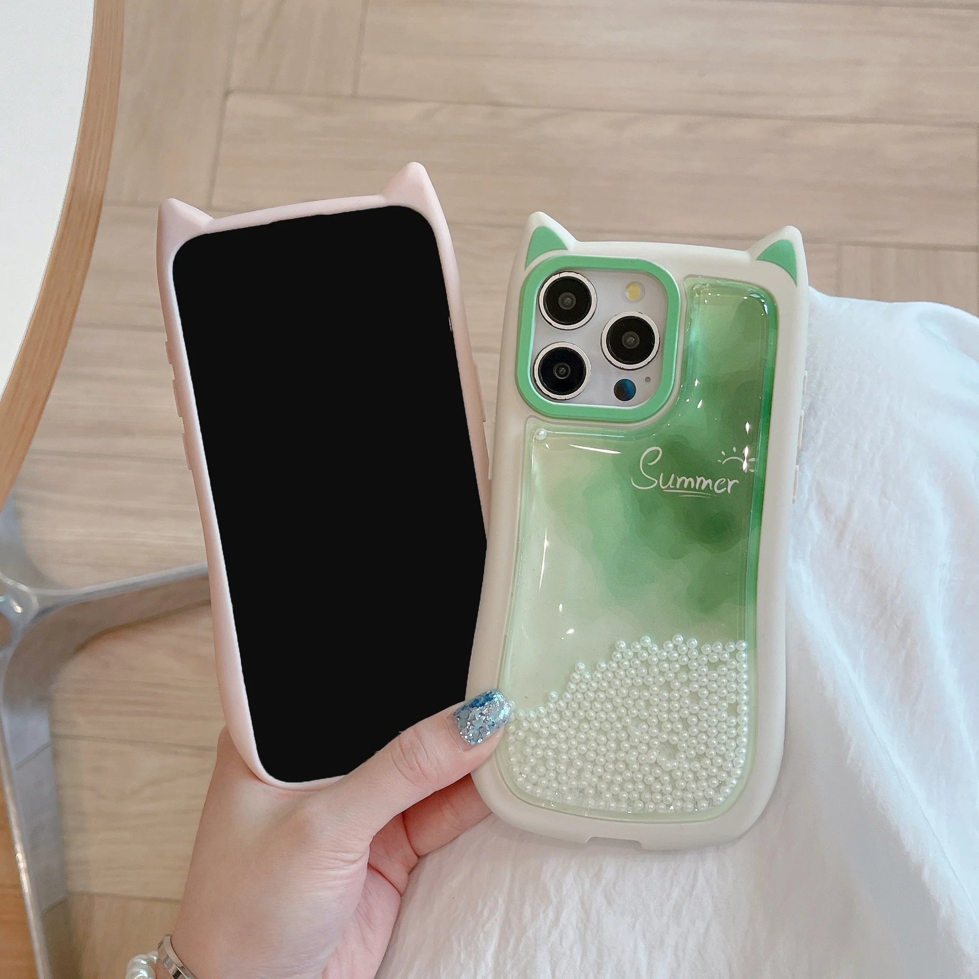 Cat Ear Gradient Flowing Beads iPhone Case