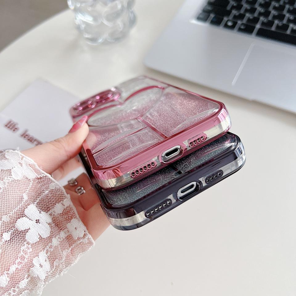 Glitter Heart Plating iPhone Case