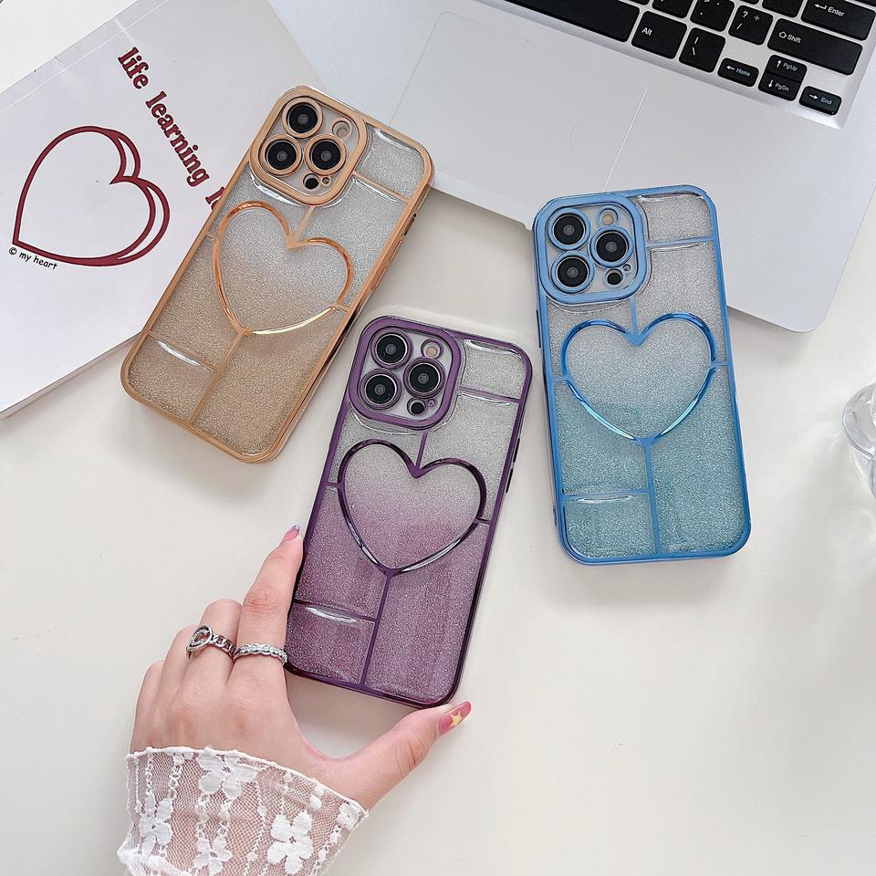 Glitter Heart Plating iPhone Case
