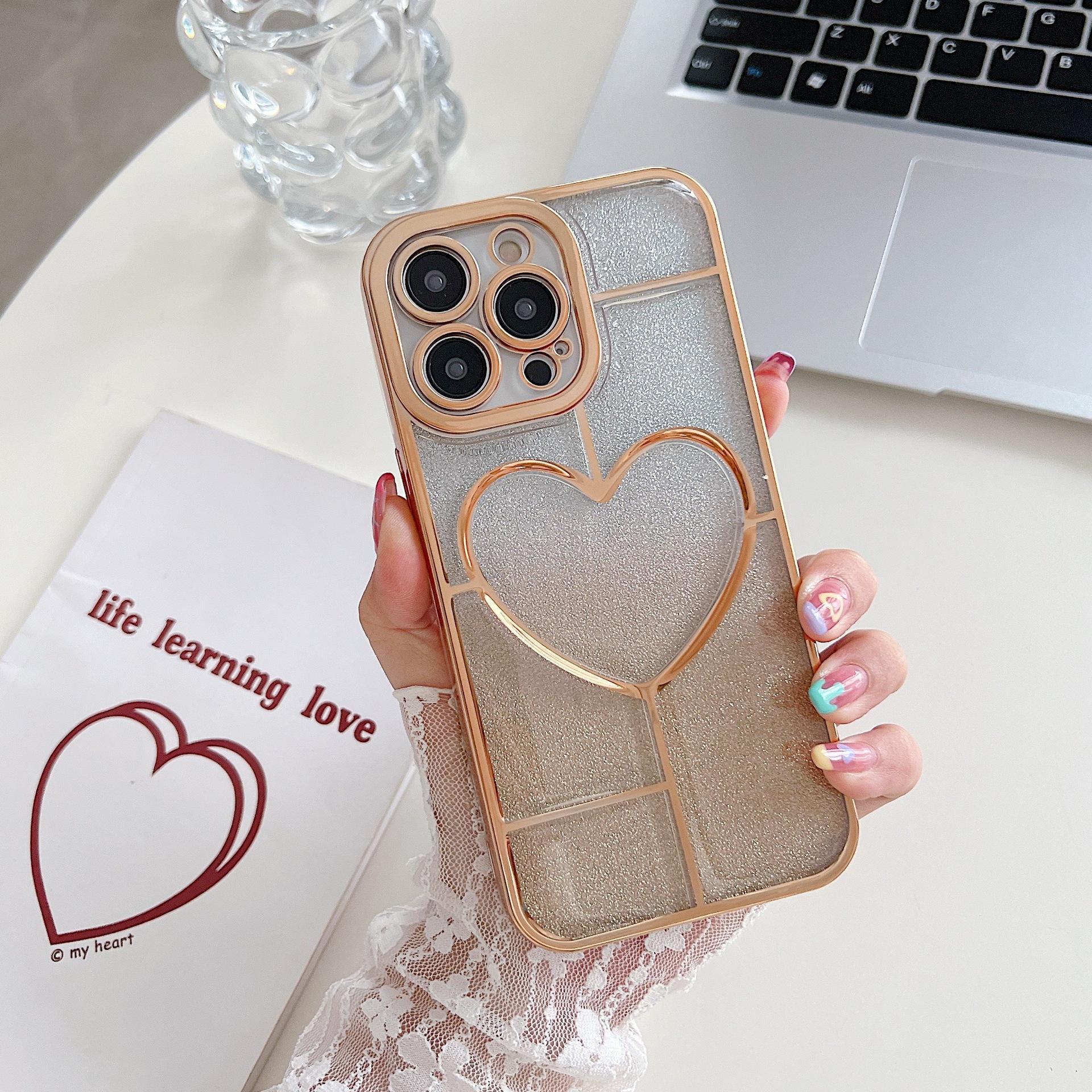 Glitter Heart Plating iPhone Case