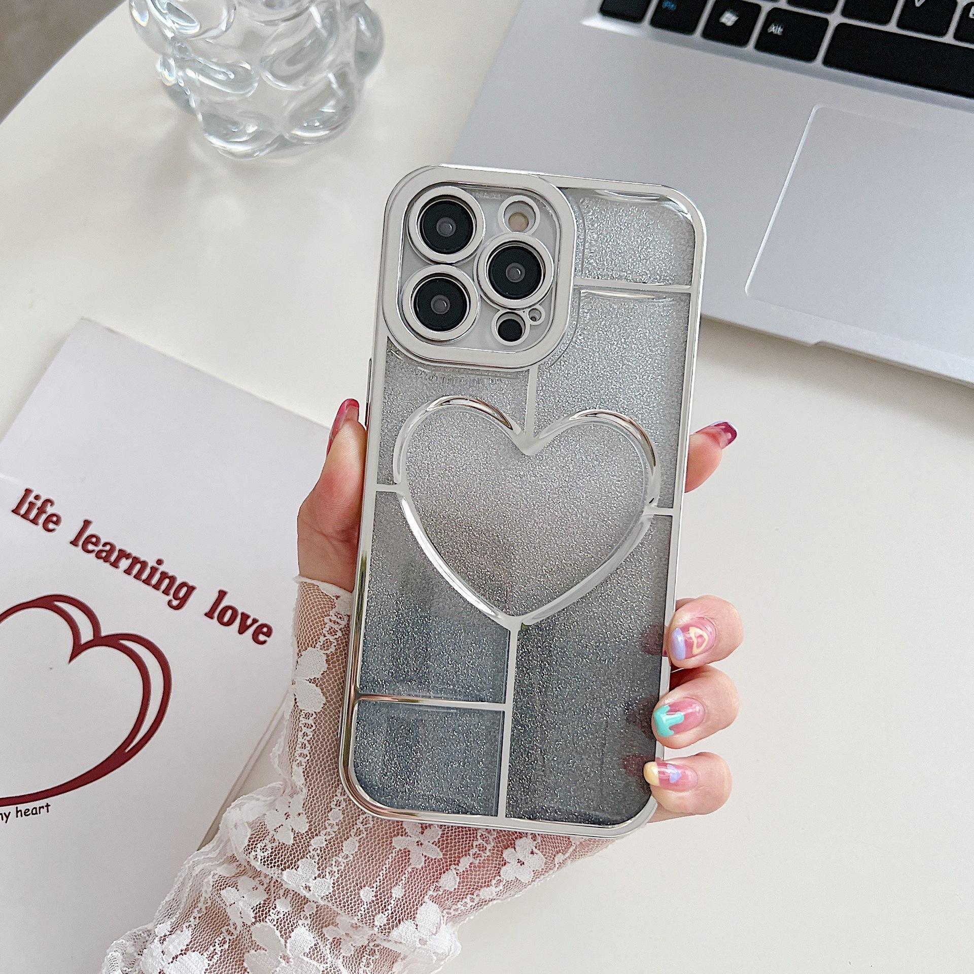 Glitter Heart Plating iPhone Case