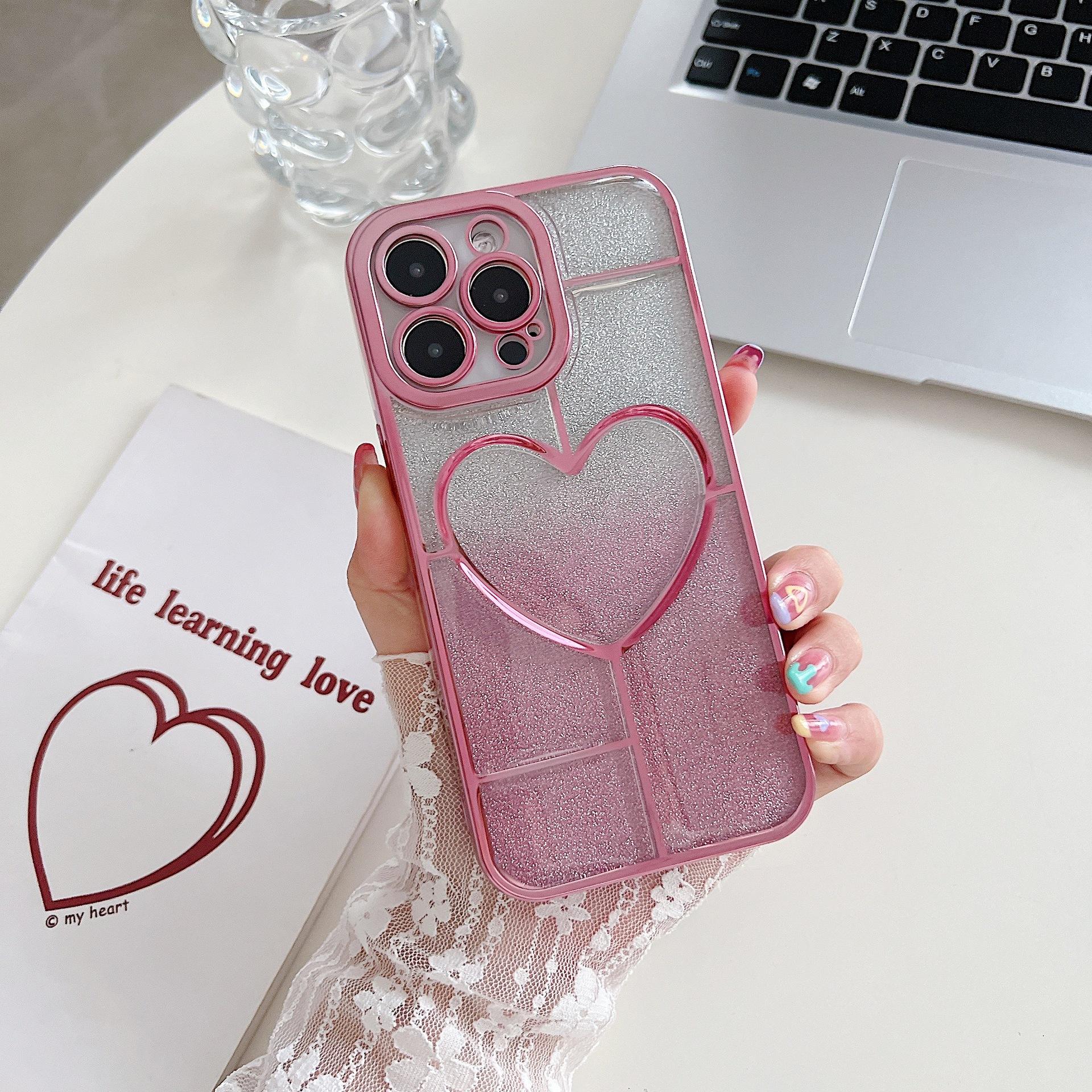 Glitter Heart Plating iPhone Case