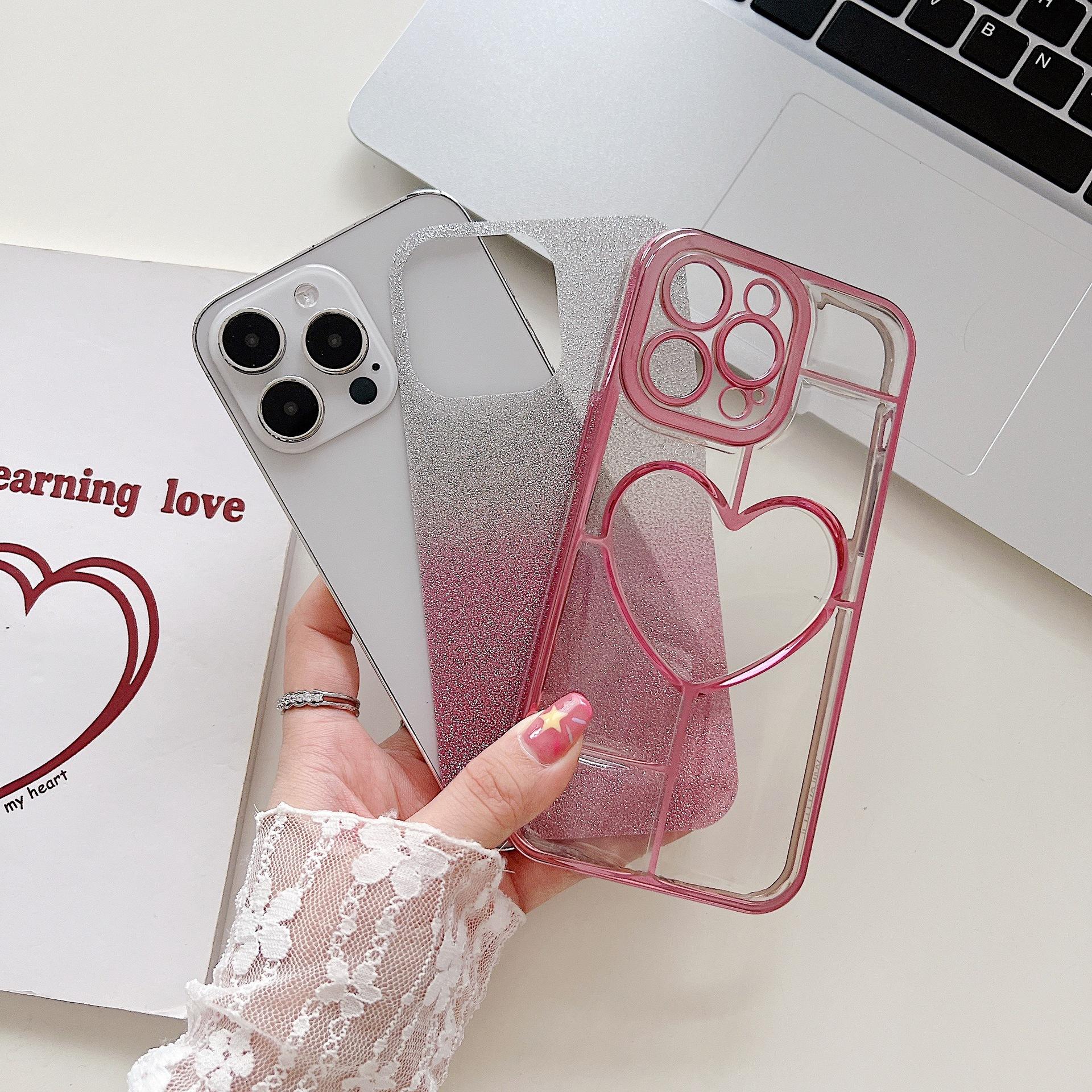 Glitter Heart Plating iPhone Case