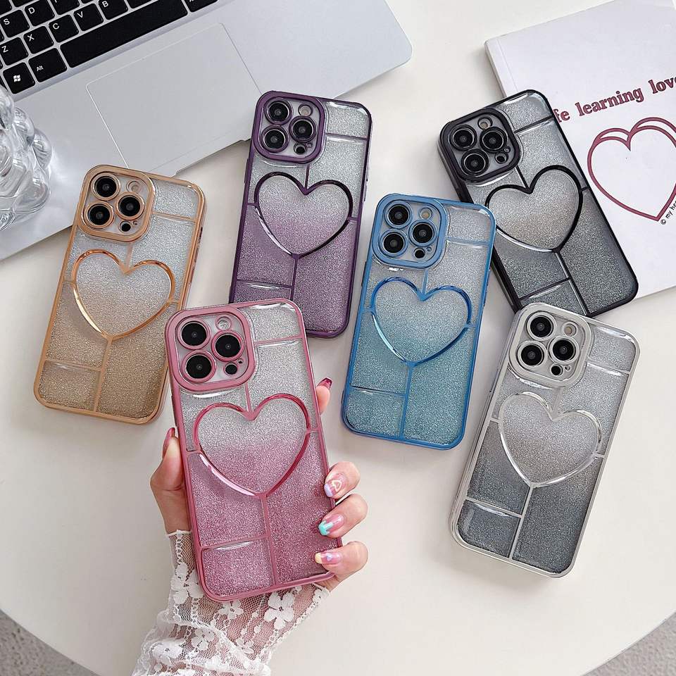 Glitter Heart Plating iPhone Case
