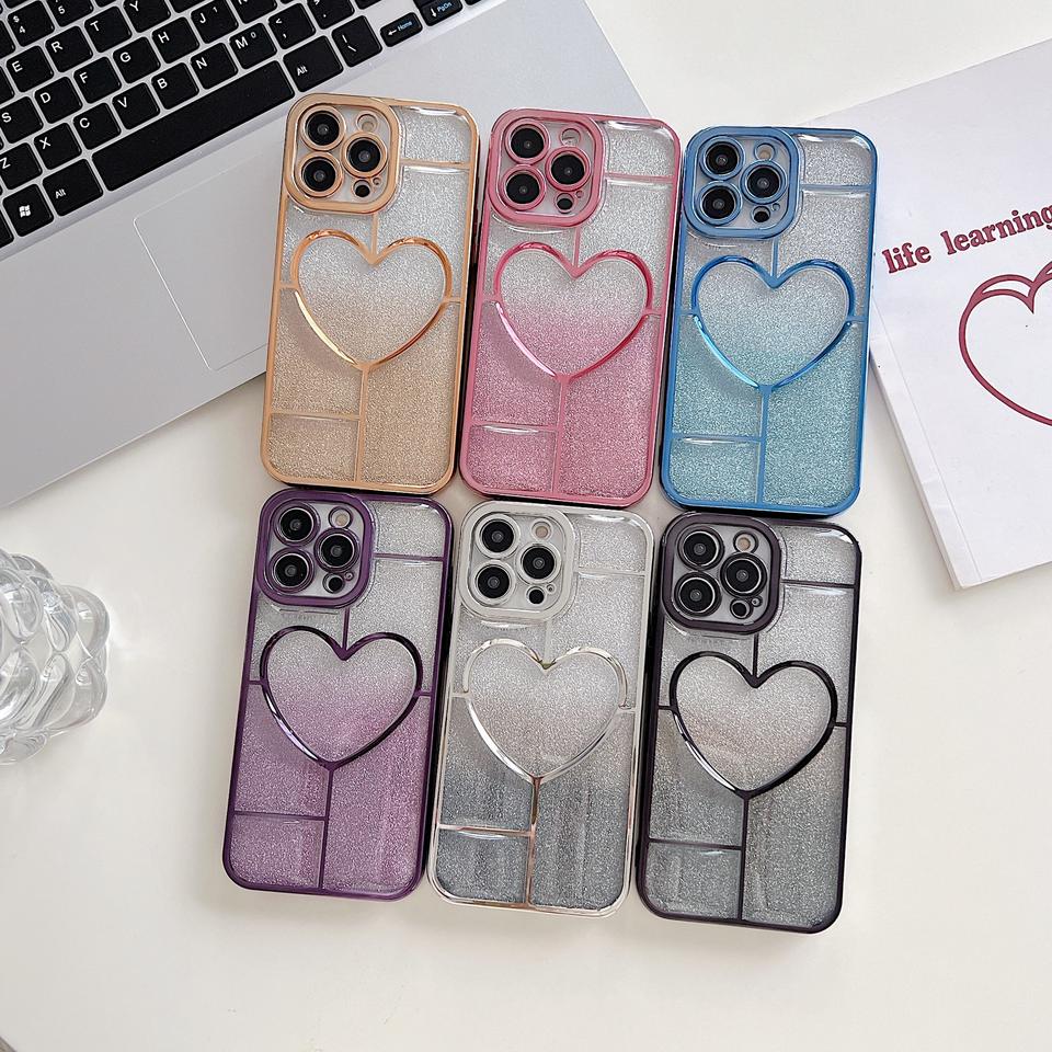 Glitter Heart Plating iPhone Case