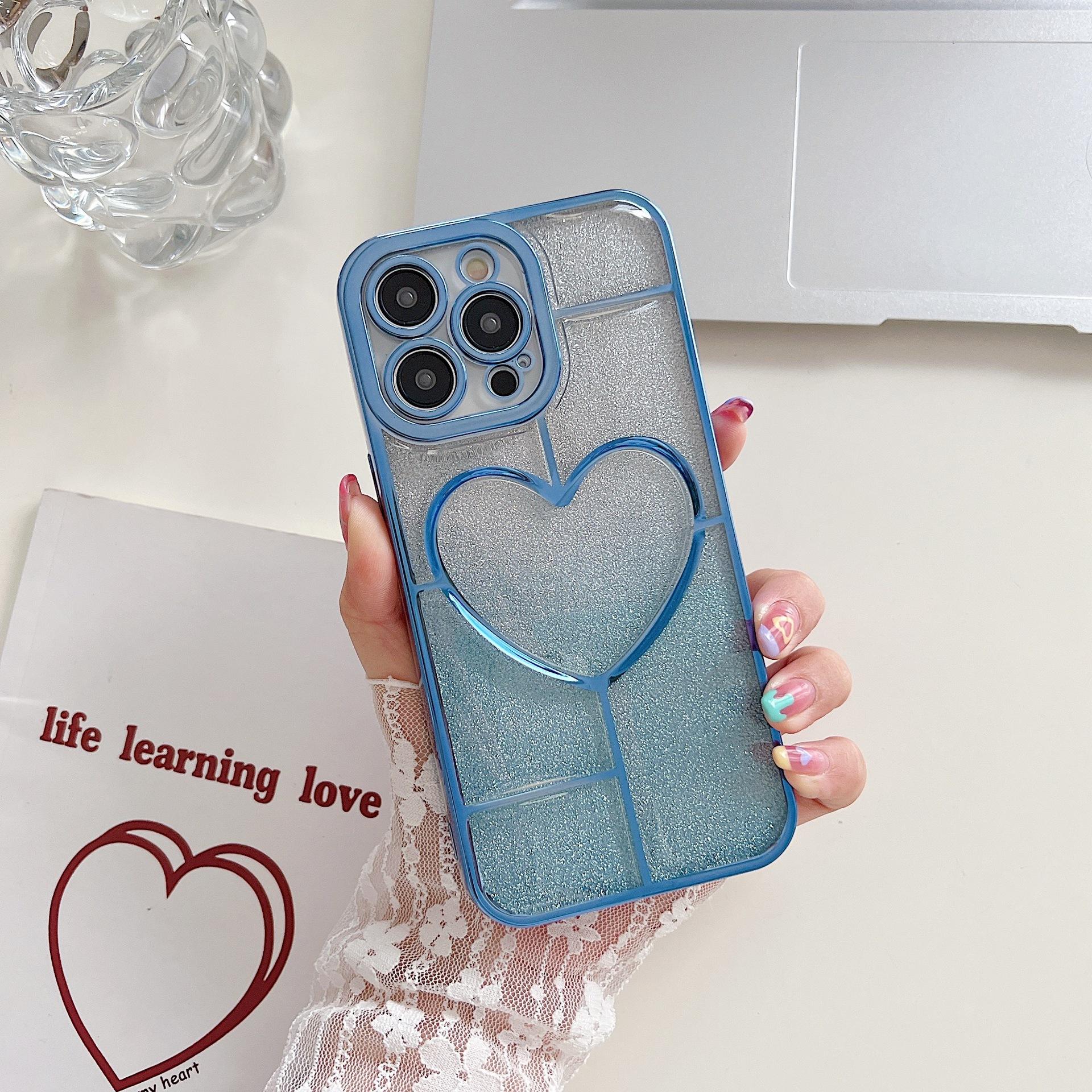 Glitter Heart Plating iPhone Case