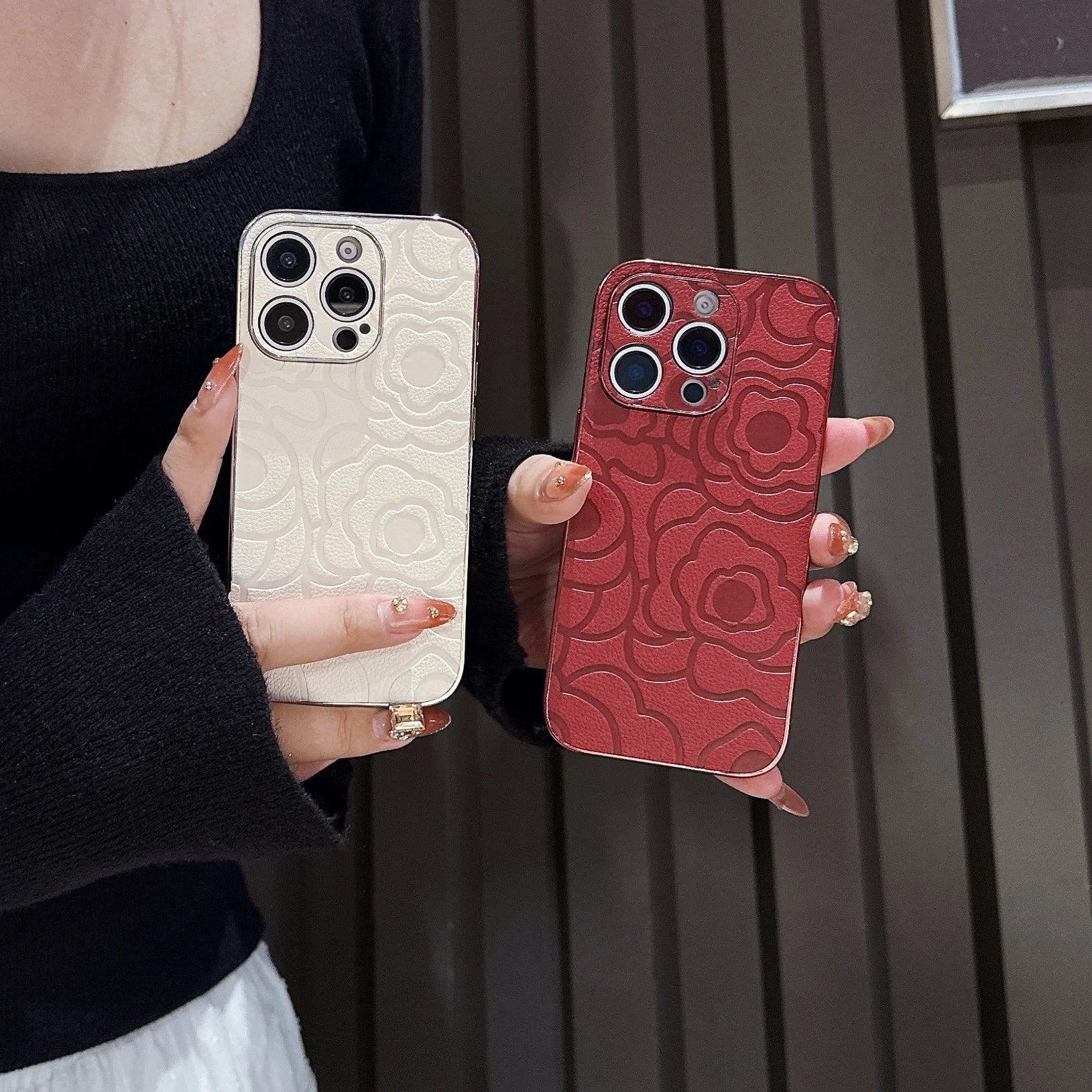 Crimson Bloom Leather iPhone Case