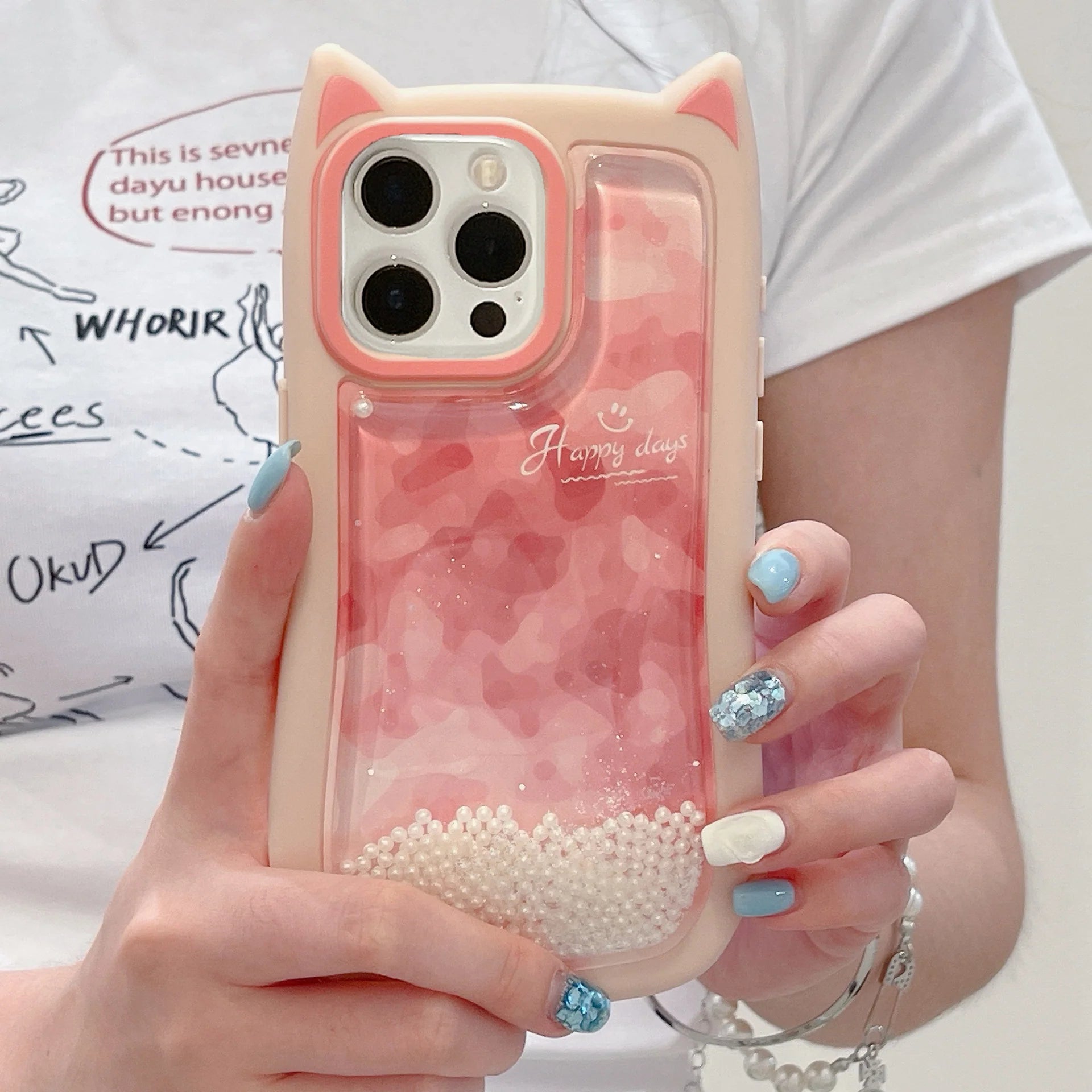 Cat Ear Gradient Flowing Beads iPhone Case