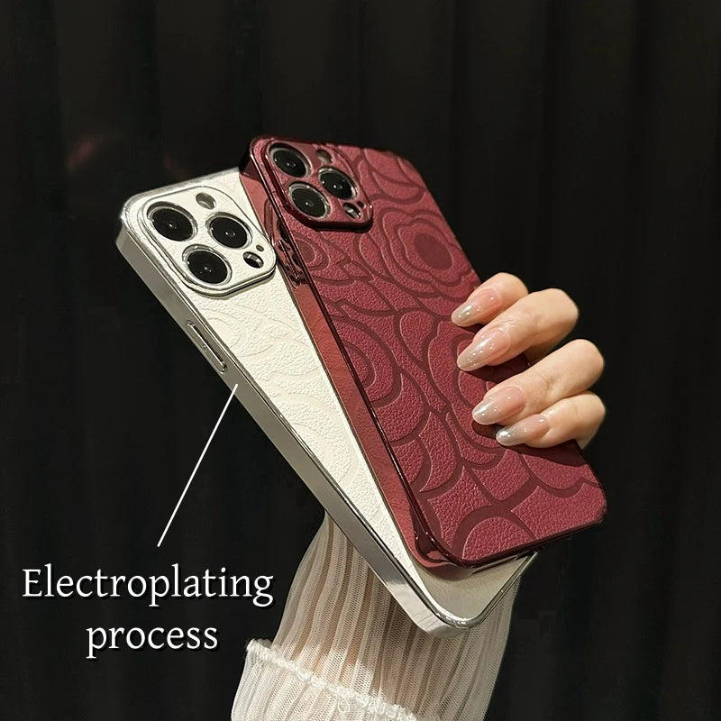 Crimson Bloom Leather iPhone Case