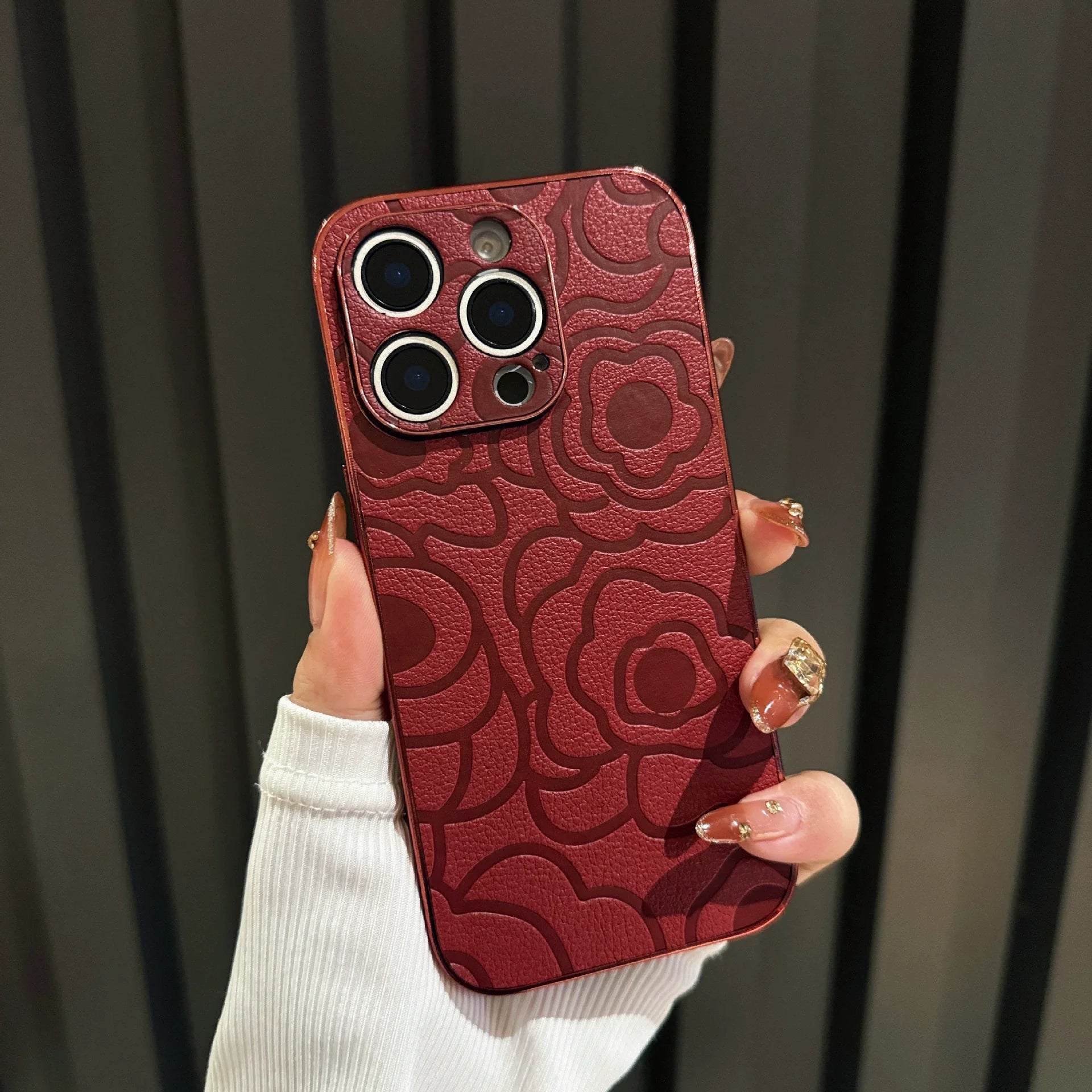 Crimson Bloom Leather iPhone Case