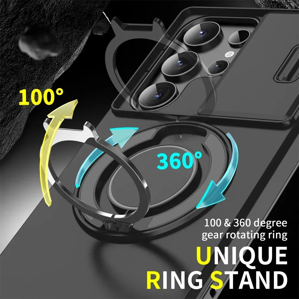 Bugario TitanRing Pro Cover – 360° Rotating Ring Kickstand MagSafe Case, Shockproof Hybrid TPU + PC Protection