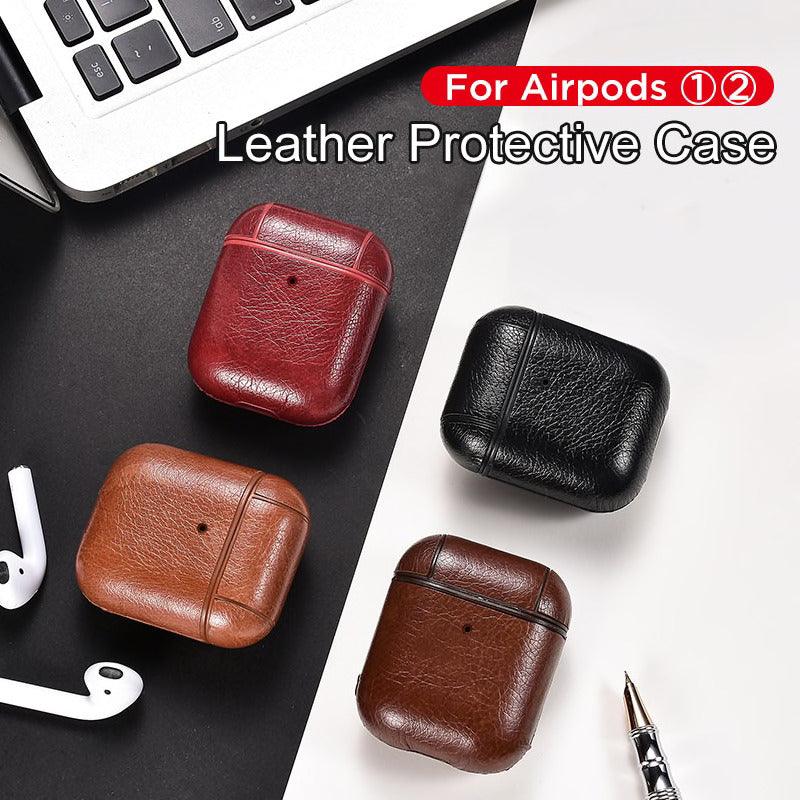 Retro Plain Leather Airpods Case