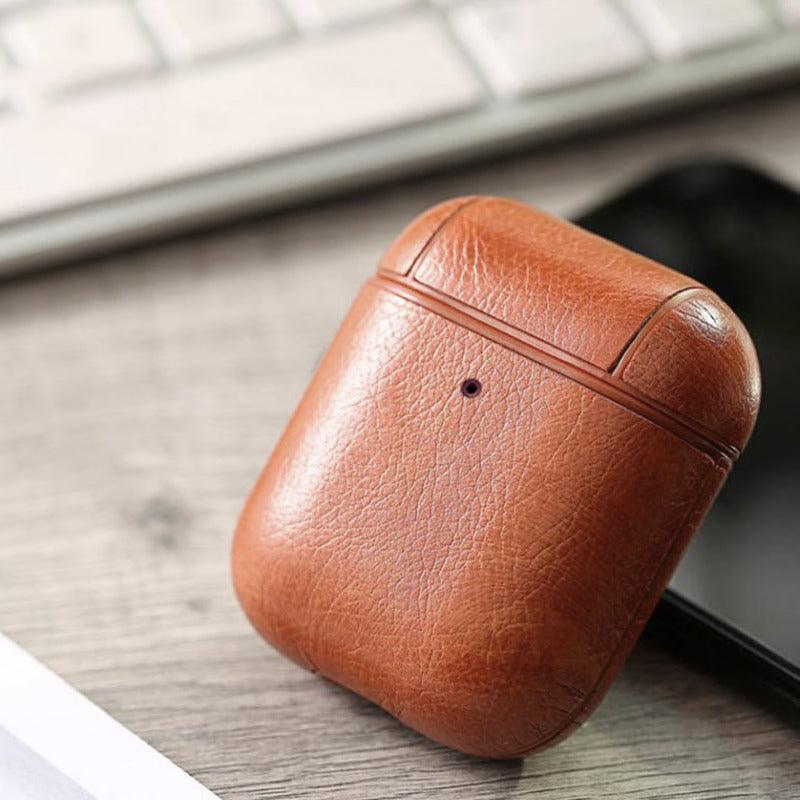 Retro Plain Leather Airpods Case
