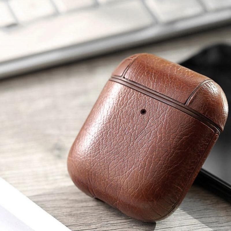 Retro Plain Leather Airpods Case